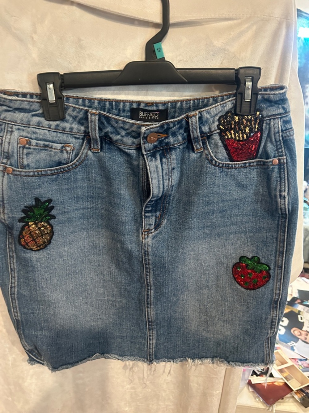 Buffalo Denim Mini Skirt with Sequin Patches